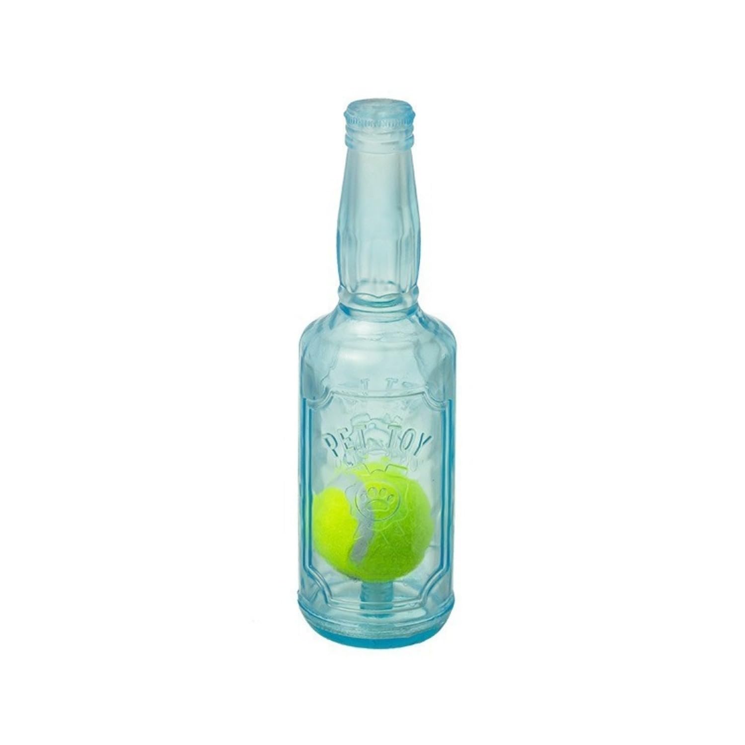 Gorger Squeaky Bottle Dog Chew Toy, TPR Rubber, Blue, with Tennis Ball, 20cm, Bite-Resistant, Gentle on Teeth