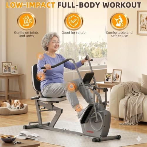 Image of VANSWE Recumbent Elliptical Cross Trainer with Arms for Full Body Workout | Fit 5'2 inch-6'5 inch, 450 LBS Weight Capacity, for Seniors & Rehab, Bluetooth App Connectivity, Back-lit LED Display, Easy On & Off