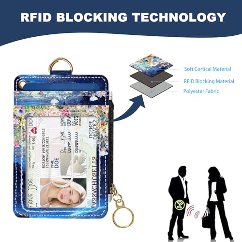 Image of Slim Wallet Credit Card Holder, Mountains and the Moon, RFID Wallet Women Cute Small Front Pocket Wallet With Zipper, PU Leather Thin travel RFID Blocking Card Case ID Window ,Ladies Gifts