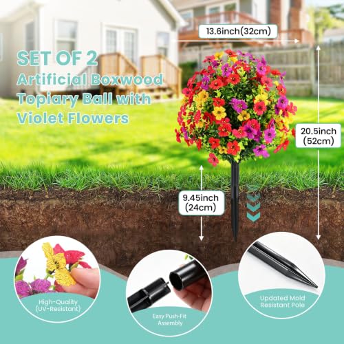 ERIYQM 20" Set of 2 Artificial Topiary Ball Flowers for Outdoors Decoration - image 2