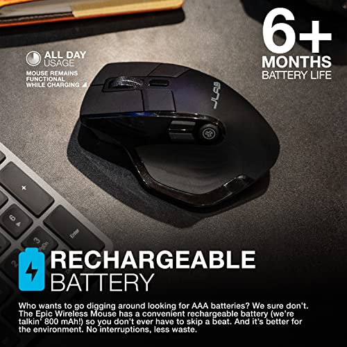 Jlab Epic Wireless Mouse | Connect Via Bluetooth Or Usb Wireless Dongle | Multi-Device Toggle, Up To 3 Devices | Oled Display | Custom User Profiles | Adjustable Tracking | Full-Size | (1 Pack) #TOP5