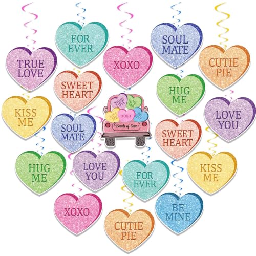 Image of Festiko Cardstock 11 Pcs Valentine's Day Hanging Swirl Decorations (Swirls 1), Red Hearts Swirls For Love Decoration