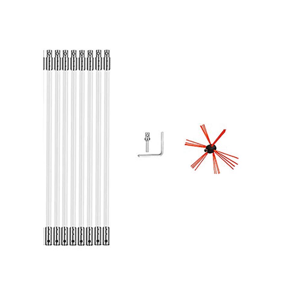 Cepillo de Chimenea, Taladro Eléctrico, Herramientas de Limpieza de Rotación con Varillas Flexibles de Nylon, Kits de Herramientas de Limpieza de Barrido de Cepillo de Chimenea, Multi-tamaño,8m