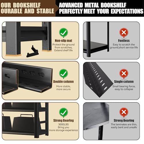 Notmise Book Shelf 5-Tier Adjustable Heavy Duty Metal Wide Book Shelves 72"H*23"D*47"W の商品画像 4