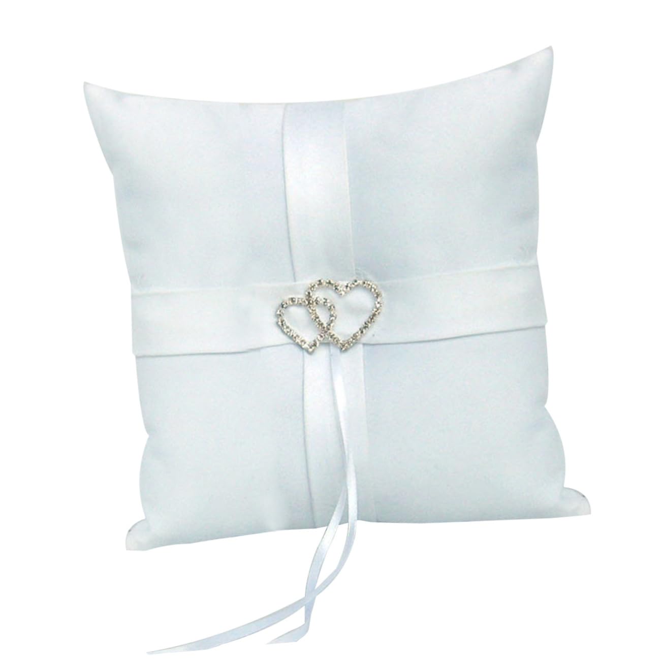 ABOOFAN Double Heart Bearer Pillow Ribbons Elegant Wedding Ceremony Accessory White Satin Decorated Pillow for Brides