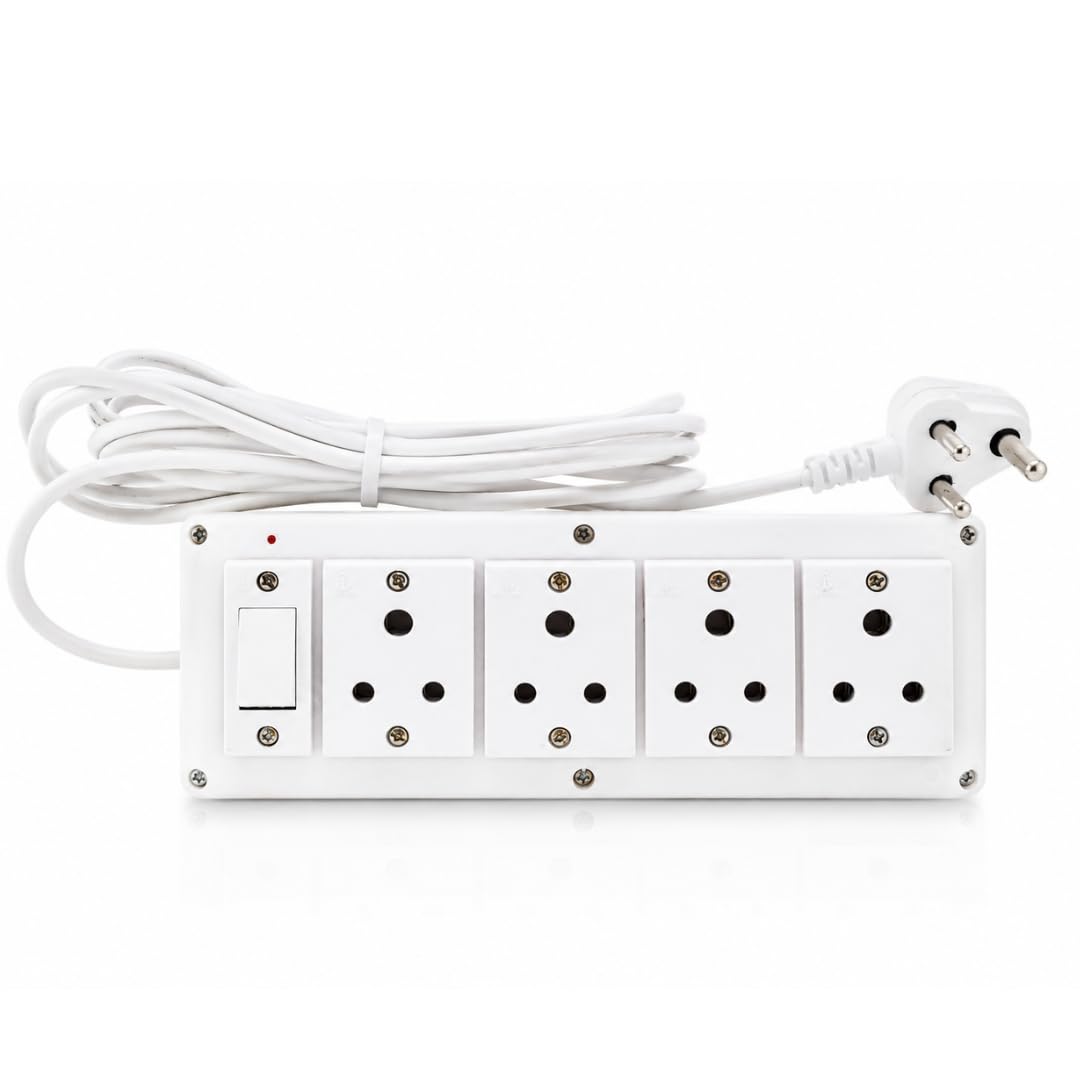 HI-PLASST 4 Socket Extension Board, Anchor 6A Sockets & Switch, 4 Yard Cable, 230V 3 Pin Plug, Wall Hanging Power Board for Home & Office-image-18