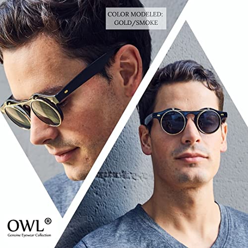 OWL 2 Pack Flip Up Steampunk Vintage Retro Round Circle Gothic Hippie Colored Plastic Frame Sunglasses2