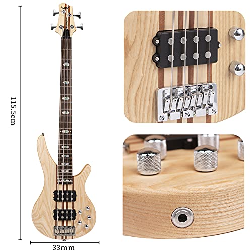 Electric Bass Guitar 4 Strings Full Size P Bass Beginner Kit Black for Starter with Gig Bag, Guitar Strap, and Guitar Cable (4) (4S)