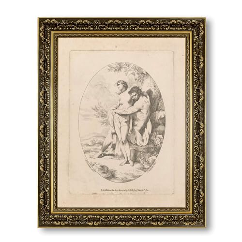Vintage Framed Embracing Couple Wall Art Canvas Print Oil Paintings