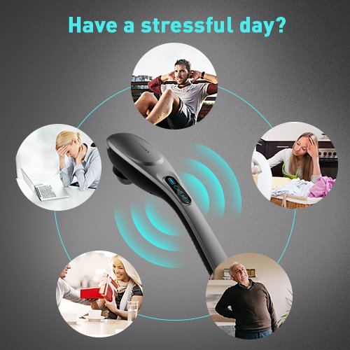 Handheld Percussion Massager - 6 Interchangeable Nodes, 6 Speeds & 6 Modes, Portable Cordless Electric Deep Tissue Massage for Muscle Back Neck Shoulder Foot Leg Body Pain Relief, Car Home & Office