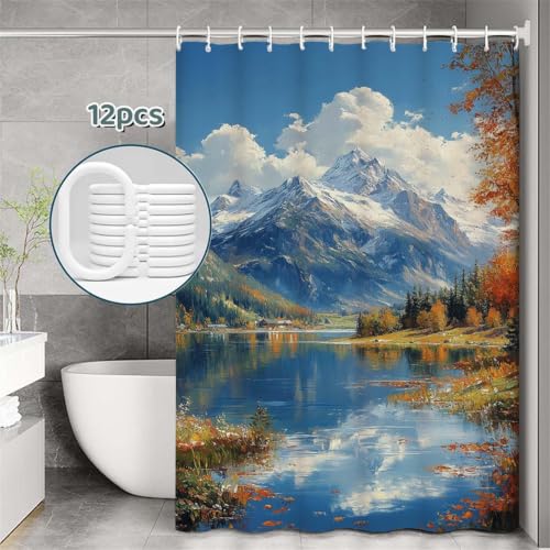 Rideau de douche imperméable et lesté en polyester bleu lac 120x150cm pour baignoire Z-305