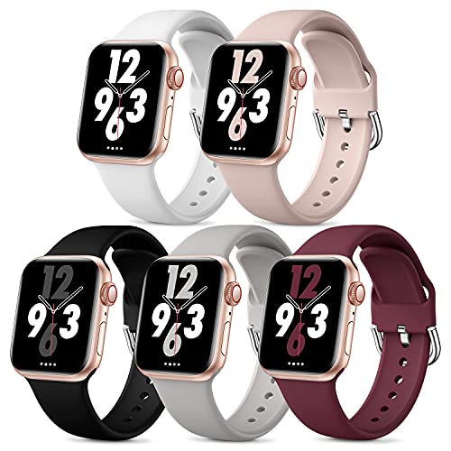 Bravely klimbing 5 Pack Bands Compatible with Apple Watch Bands 38mm 40mm 41mm for Women Men, Soft Silicone Sport Replacement Strap Compatible with iWatch Series 7 Series 6 Series 5 4 3 2 1 SE, S/M