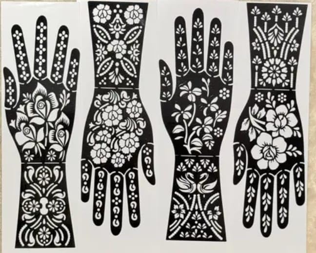 Image of Mehndi Tattoo Stencils for Hands | Reusable Henna Stencil Stickers for Women & Girls | Easy-Use Arabic & Floral Mehndi Design Templates | Temporary Tattoo Stencils for Festivals, Bridal, Karwa Chauth & Eid (22)