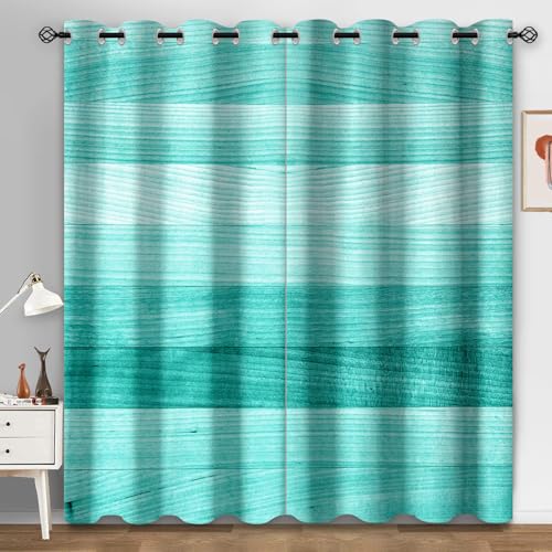 Cortinas Salon Dormitorio Grano De Madera Verde Cortinas Termicas Aislantes Frio y Calor Poliéster Lavable Habitación Infantil Decoración Cortina Opaca con Agujeros 2 Piezas 2x140x250 cm