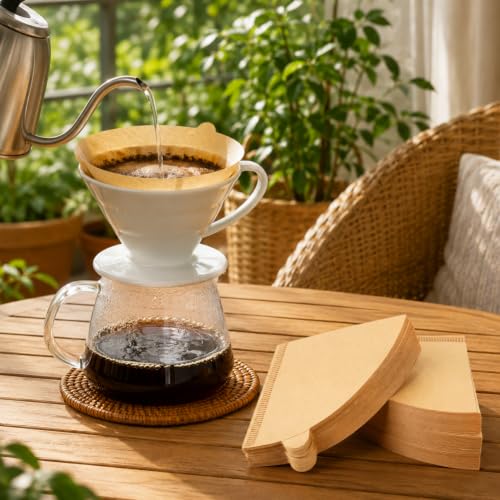 Image of BYKITCHEN Cone Coffee Filters Size 2, 300 Count, Unbleached, 1-4 Cup | Natural Paper Filters, Compatible Pour-over Drippers & Drip Coffee Makers, for Everyday Hand-brewed Coffee at Home & Office