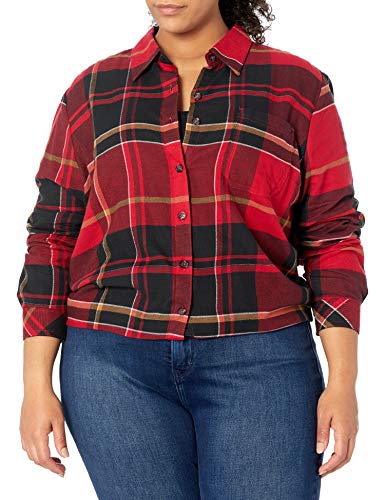 Dickies Women's Size Long-Sleeve Flannel Shirt, English Red Black Plaid, XX-Large Plus