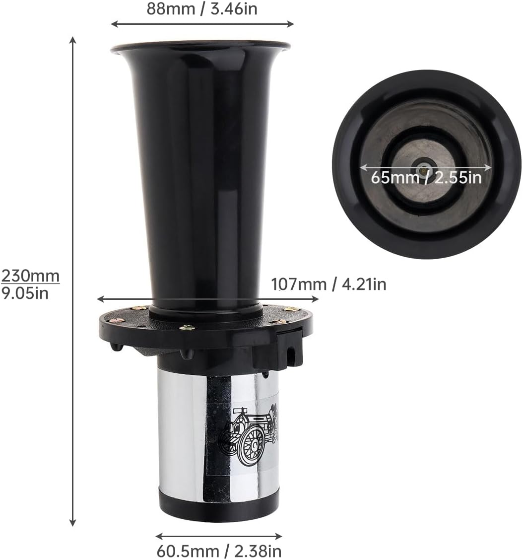 Ooga Horn 12V Kit, Classical Car Horn OOGA Air Horns Car Truck Auto Antique Ahooga Vintage Classic Old Style Horns 110dB, Black