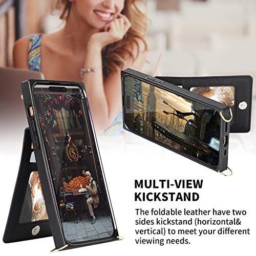 HOGGU-Crossbody-iPhone-14-Pro-Max-Case-Wallet-with-Card-Holder-Flip-Leather-iPhone-14-Pro-Max-Crossbody-Case-with-Strap-Kickstand-Zipper-Purse-Protective-Square-Phone-Case-for-Women-Girls-Black