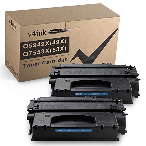 V4INK Compatible 49X 53X Toner Cartridge Replacement for HP 49X Q5949X 53X Q7553X for use in HP Laserjet P2015dn P2015 P2015d 1320 1320n 3390 3392 M2727nf P2014 P2010 Printer (Black,2 Packs)