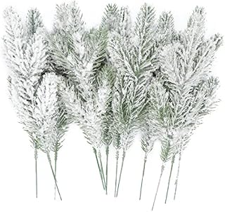14Pcs Snowy Artificial Pine Needles, Flocked Pine Branches Faux Fir Tree Branches Christmas Foliage Fake Greenery Tree Picks Sprays for Xmas Crafts Garland Wreath Making Supplies Holiday Season Decor