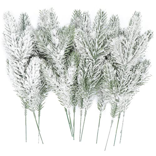 14 Pcs 10Inch Artificial Flocking Pine Picks Snow Forest Artificial Pine Needles Branches Christmas...