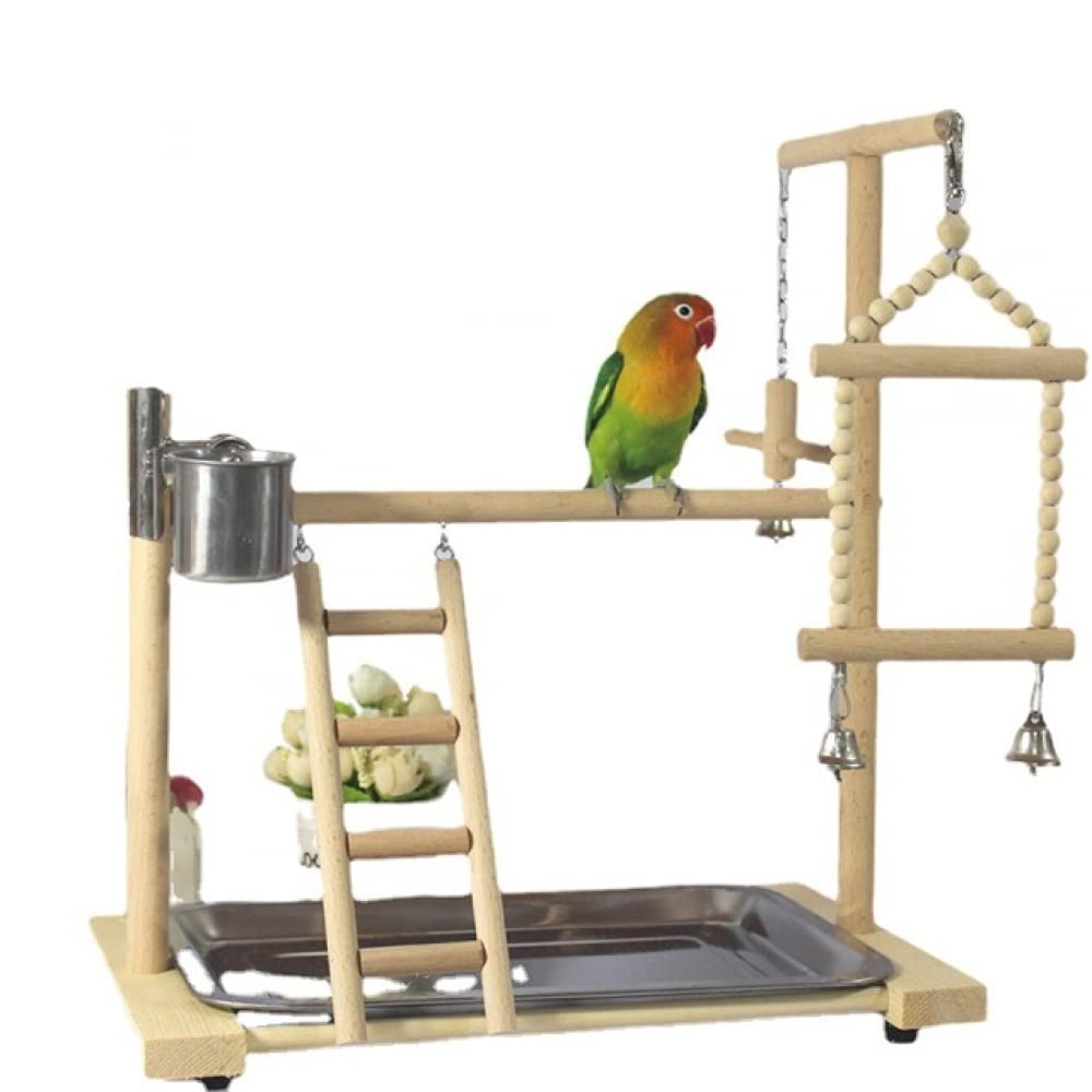 BERTY·PUYI Supporto da Gioco per Pappagalli con Tazza Giocattoli Vassoio Altalena per Uccelli Arrampicata Scala Appesa Ponte Cockatiel Palo di Legno Parco Giochi per Uccelli