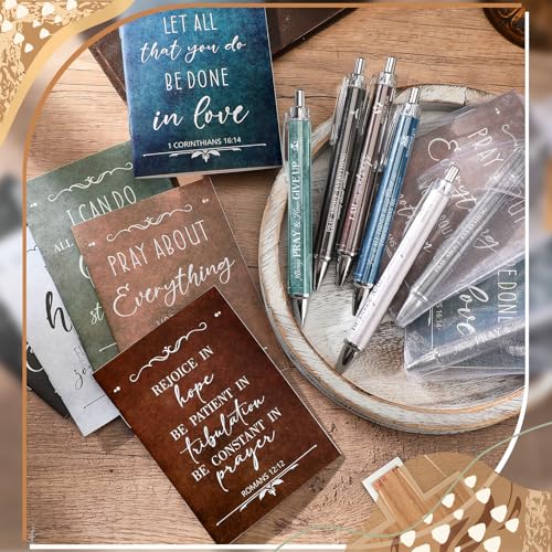 qeeenar 200 pcs christian gift sets church bible verse gift bulk include 50 scripture notebooks 50 scripture pens 50 thanks tags 50 organza bags for women christian party giftsfresh colorclassic