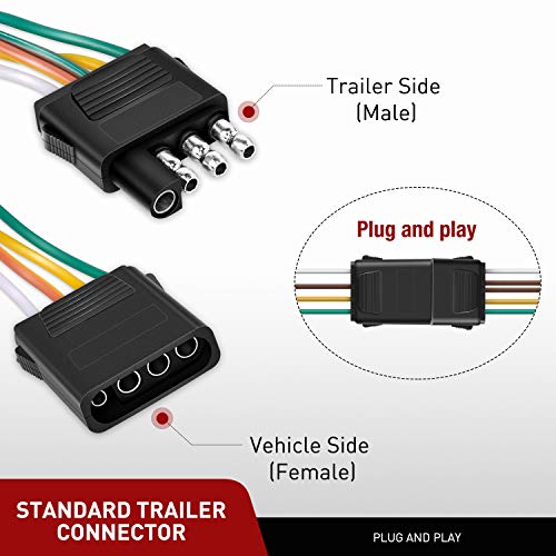 Nilight - 10039W 4 Pin Flat Trailer Wiring Harness Kit 18Awg 25Feet Male 4Feet Female Wishbone-Style Wiring Harness Extension Kit For Utility Boat Trailer Lights #TOP3