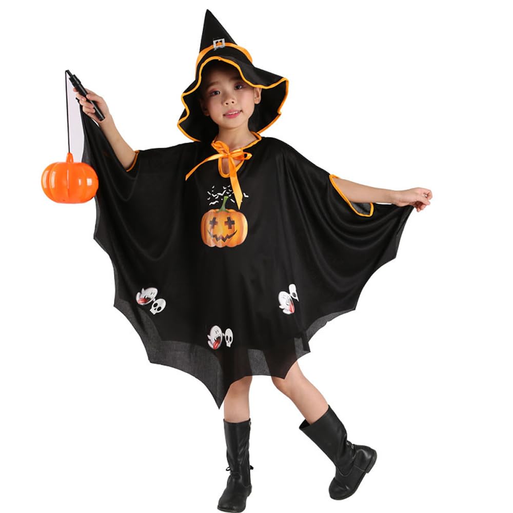 Kids Witch Pumpkin Cloak,Halloween Costume Cloak,Cute Dresses For Kids Halloween Dress Up Party Role Play,Suitable for height 90-150cm