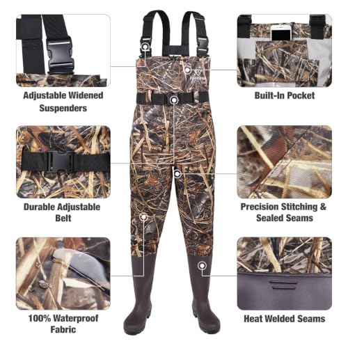 Image of FISHINGSIR Waders for Men Waterproof Women Fishing Chest Wader with Boots | 2-Ply Nylon /PVC, for hunting & fishing, with boot hanger