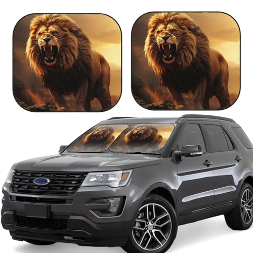 Pare-soleil de voiture lion rugissant pliable taille S pour berline et SUV x2