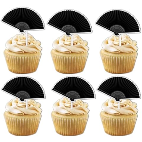 LETLIMIT 18pcs Black Glitter Cupcake Toppers Cover