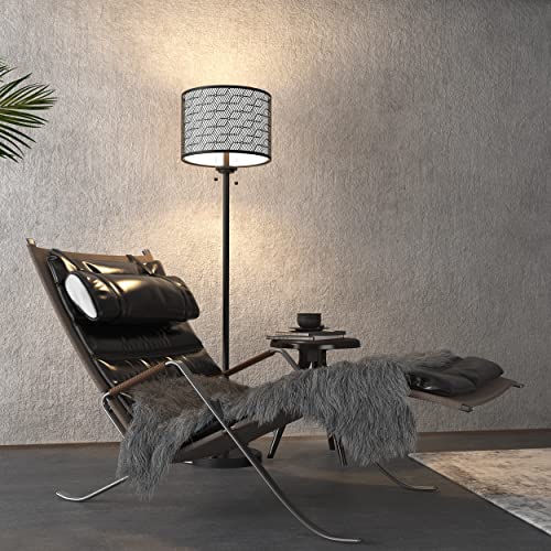 Inlight 59" High Double Shade Pull Chain Modern Floor Lamp For Living Room, Black Metal Frame And White Fabric Shade, Bulb Not Included, In-0857-2-Bk #TOP1