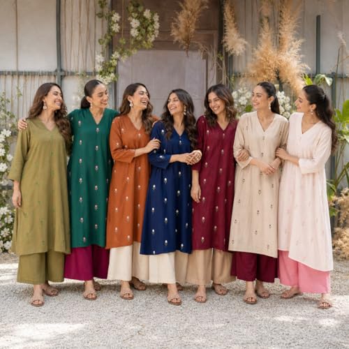 Image of ANNI DESIGNER Viscose Blend Kurta for Women | Kurti Set Woman | Kurta with Palazzo | A Line Printed Co Ord Outfit | Cord Ethnic Suit | Indian Office Party Traditional Clothing Fashion Premium Look