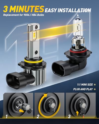 Image of AUXITO 9006 /HB4 LED Switchback Bulbs, 6500K White & 3000K Amber Yellow, 1000% 50000LM Ultra Bright, No Flicker, 3Min-Plug and Play, 30+ Years Lifespan, Fits 99% Vehicles, Pack of 2