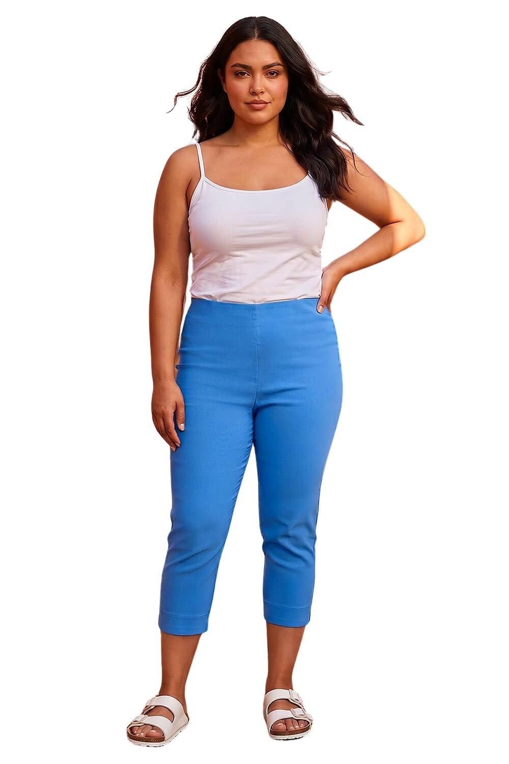 Roman Women's Curve Cropped Elastic Waist Stretch Trouser in Light Blue | Size: 22-24