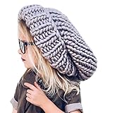 Neon Eaters Oversize Knit Slouchy Beanie - Gray - Chunky Large Womens Girls Slouch Slouchie