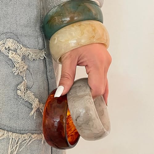 ALEXTINA 4Pcs Acrylic Big Bangle Bracelets for Women, Colorful Geometric Chunky Resin Bangles Set Wide Dome Shape Bangle Acrylic Resin Fashion Holiday Jewelry for Everyday Wear3