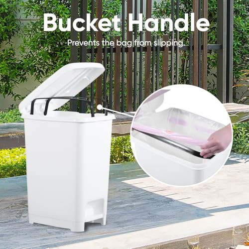 Image of Superio Slim Trash Can with Foot Pedal - 16 Gallon Step-On Trash Can, Tall Plastic Garbage Can, Extra Large Trash Can for Bathroom, Kitchen, Office, Patio, or Backyard - White Smoke, 2 Pack