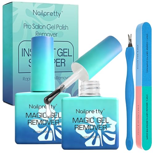 2 * 15 Ml Dissolvant Vernis Semi Permanent, Dissolvant de Vernis Ongles en gel, Gel Nail Polish Remover, Avec Bande De Fil De Fourche à Peau Morte, EnlèVe En...