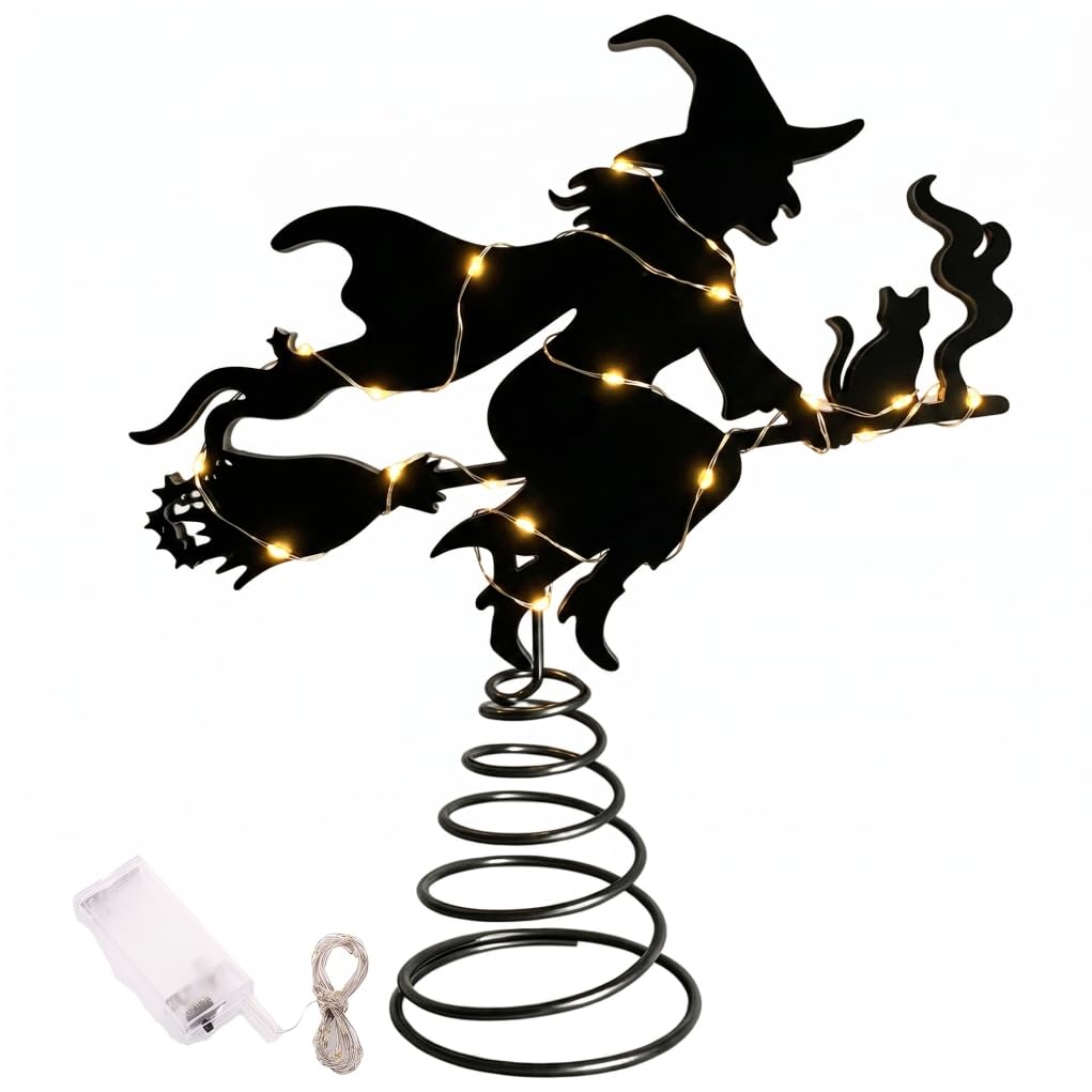Halloween Tree Topper: Led Witch Silhouette