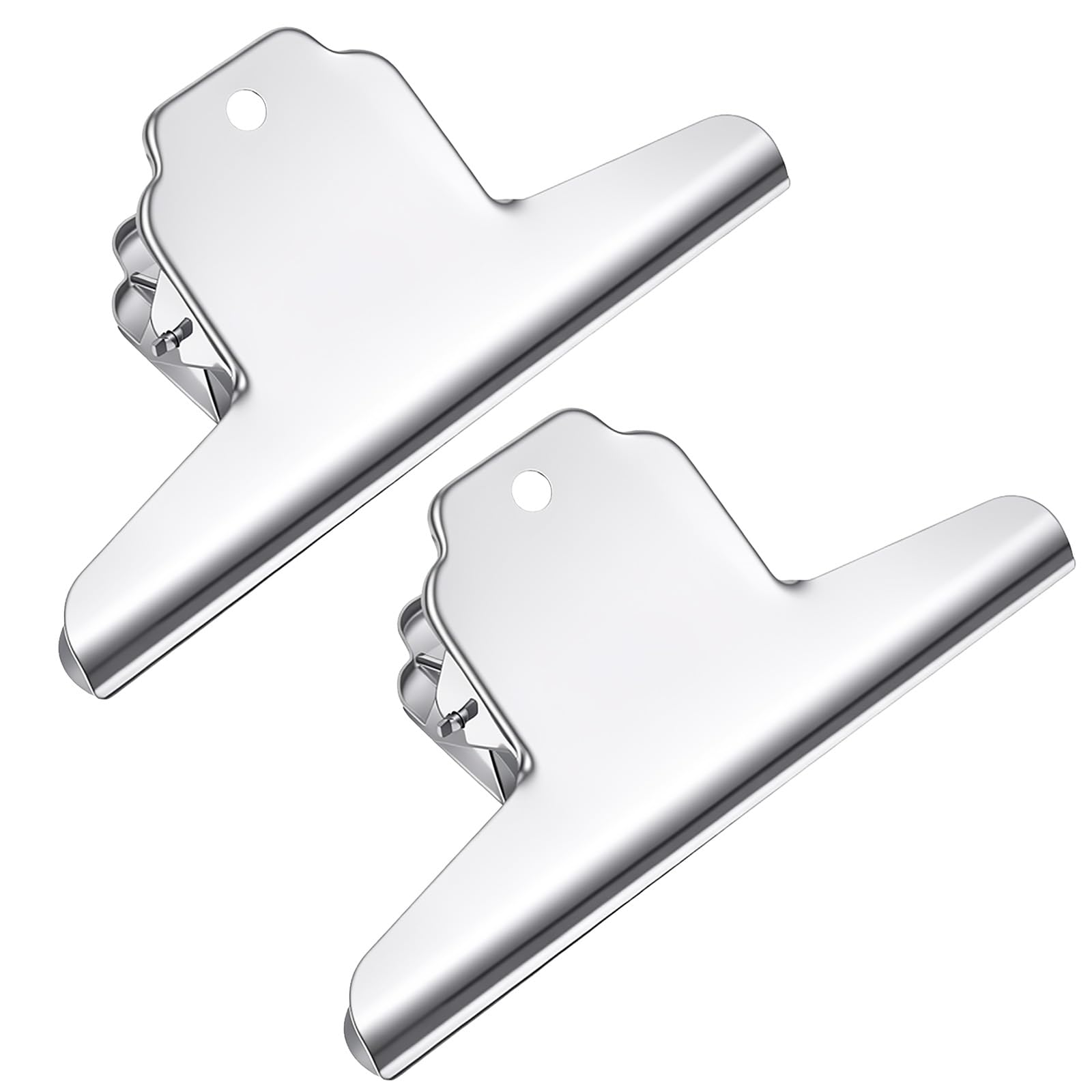 2 PCS Heavy Duty Food Bag Clips, 6.3in Wide Stainless Steel Large Bag Clips, Strong Clamping Force, Metal Large Bull Clip for Foods Crafts Office(Silver)