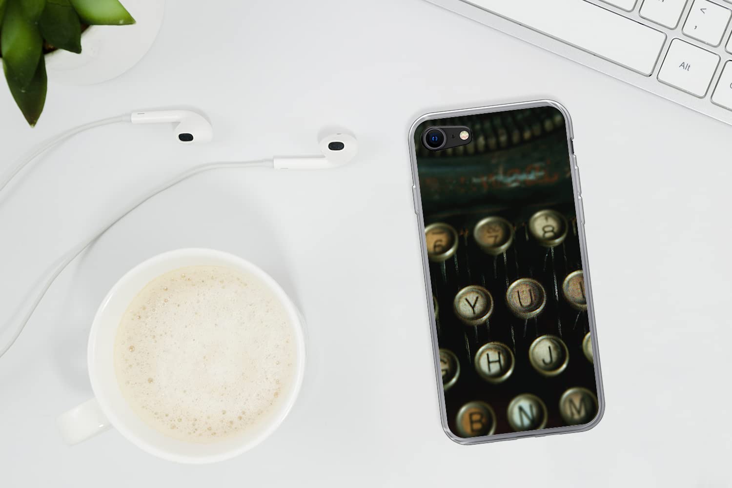 MuchoWow Funda para iPhone SE 2020 - Máquina de Escribir - Vintage - Teclado - Funda de Silicona/Funda Blanda para teléfono móvil