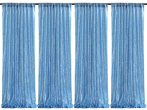 Image of Wedding Sequin Backdrop Curtains 4 Pcs 2ftx8ft Baby Blue Sparkly Stage Backdrop Drapes Birthday Party Background Decoration