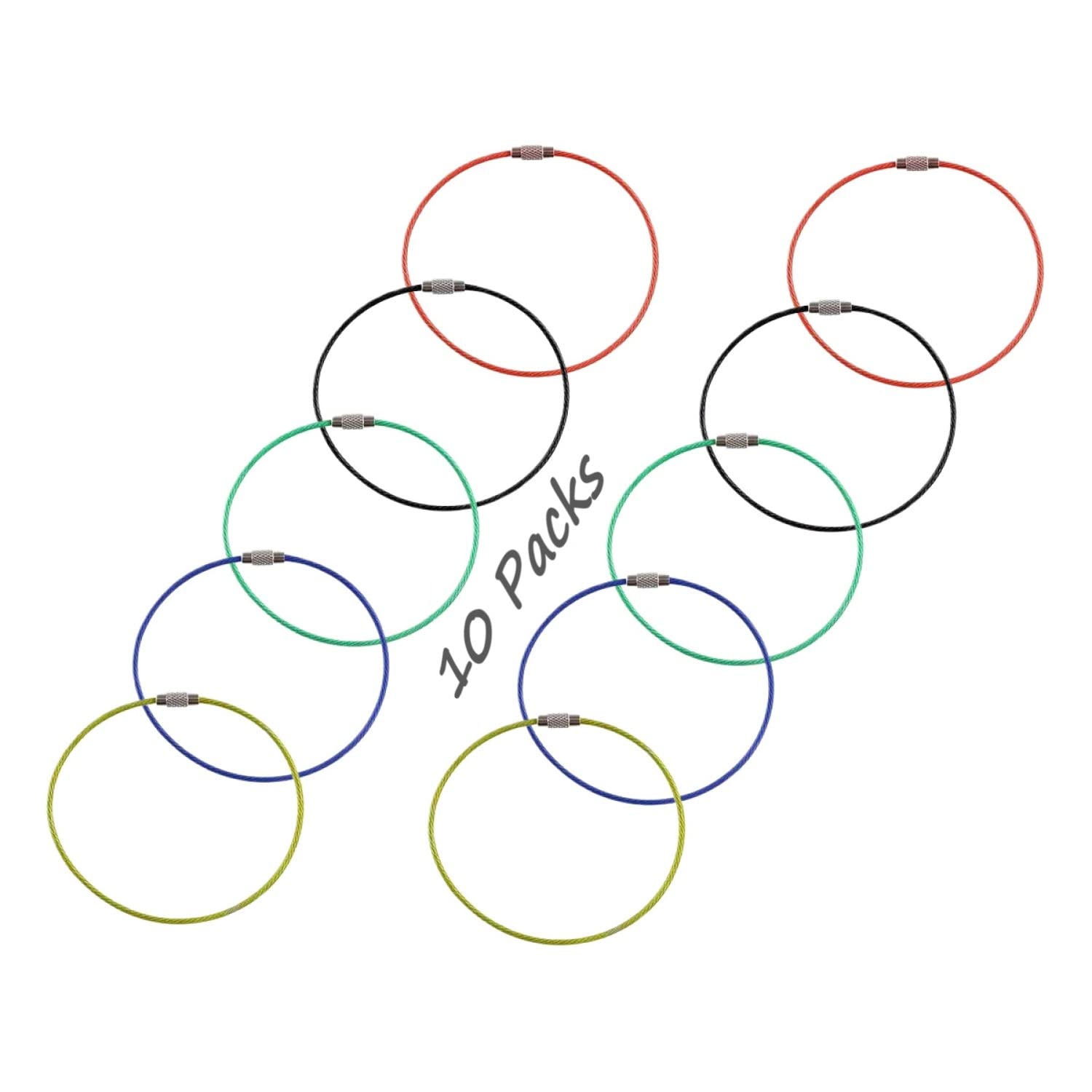 10 Packs Coloured Stainless Steel Wire Keychain Cable, Multi-Function for Key Rings, Hang Loops, Luggage Tags, Flash Cards, ID tag holder