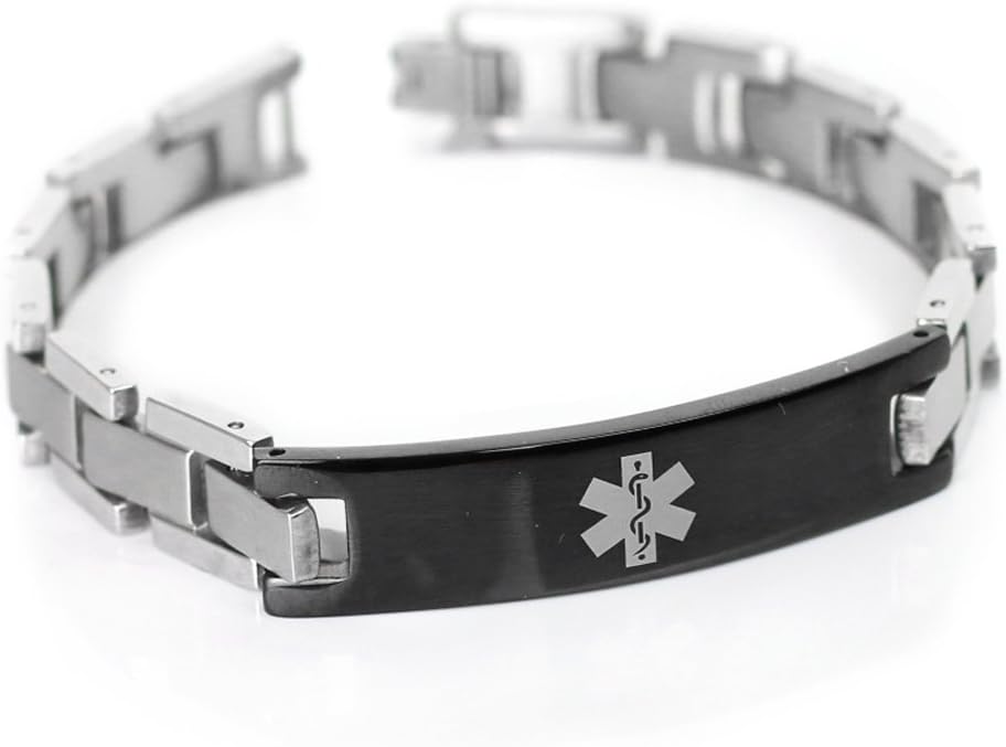 Mens Medical Alert Bracelet with Engraving, 316L Steel Link