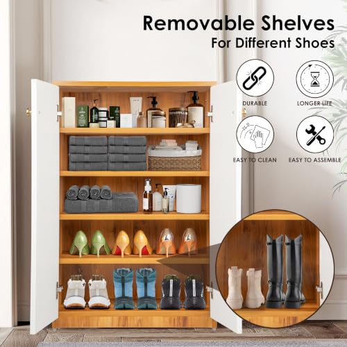 Image of Engineered Wood Shoe Rack - Stylish, Durable & Space-Saving Shoe Storage Organizer for Home & Office Use (SHEESHAM& White, 5 Shelves)