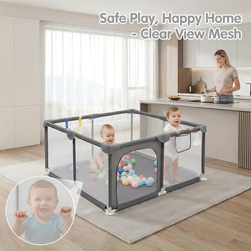 Image of Kidirect Baby Playpen, Play Pens for Babies and Toddlers, Baby Fence Small Play Pens for Indoor & Outdoor with Breathable Mesh Safety Gate Play Yard(Grey,47 inchx47 inch)