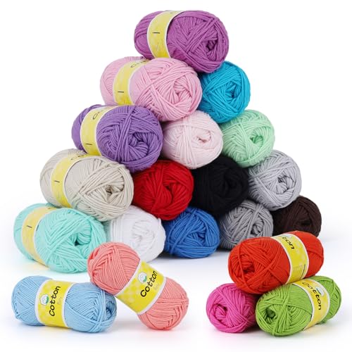 Image of Coopay Mini Soft Cotton Yarn for Crocheting - 20 Pack of 25g /0.88oz - #2 Sport Weight(Fine) - 90 Yards of Crochet Yarn for Beginners, Thin Colorful Yarns Set for Crafts, Starter Kit for Knitting