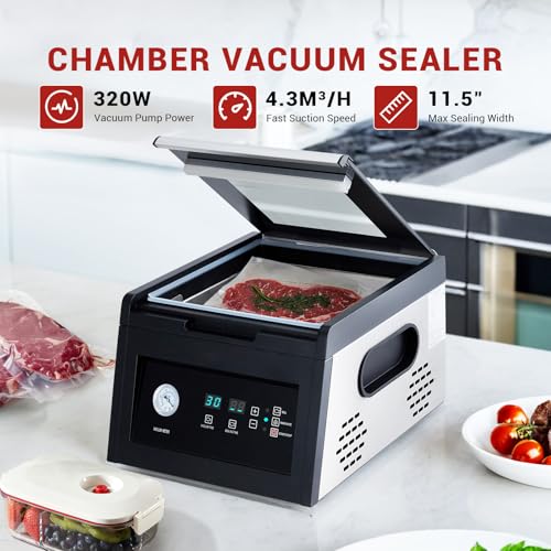 Image of Chamber Vacuum Sealer with Marinating Function,Auto Seal,4.2 Cbm /h,950W,11.5 inch Sealing Width,Stainless Steel,Professional Food Vacuum Packaging Machine for Household and Commercial Use